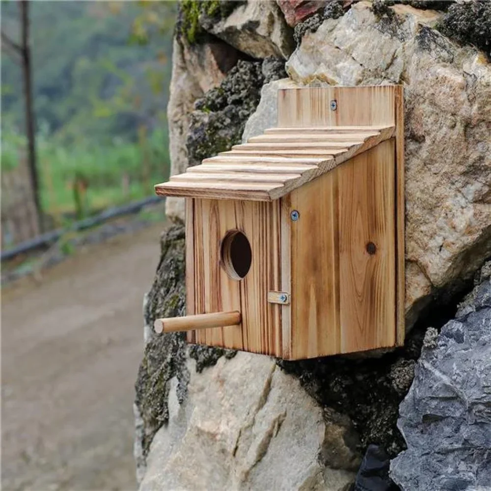Wood Bird Houses for Outside with Pole Wooden Bird House for Finch Bluebird